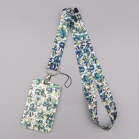 LX1599 Blue-green Flowers Lanyard For Keys Chain ID Credit Card Cover Pass Mobile Phone Charm Neck Straps Badge Holder Key Ring