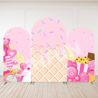 Sensfun Pink Donut Party Arch Wall Panels Cover Ice Cream Candy Theme Arched Backdrop Banner Girls Baby Shower Background 2-Side