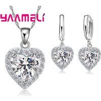 Fine 925 Sterling Silver Jewelry Set for Women Bridal Wedding Heart Austrian Crystal Necklaces Earrings Set Valentine Day