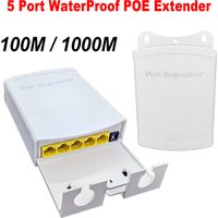 5 Port Waterproof POE Extender 4 Port Repeater 100/1000Mbps Outdoor Network IP55 VLAN 44-57V for POE Camera Wierless AP