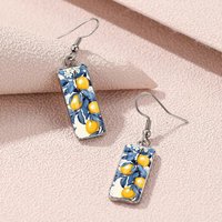 1 Pair of Lemon Fruit Pattern Earrings with Convex Glass and 316 Stainless Steel Long Hooks, Simple and Classic Style Suitable for Women to Wear in Daily Life, Vacation, or Parties