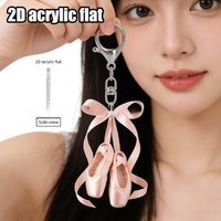 2D Acrylic Mini Ballet Pointe Shoes Keychain Pink Ribbon Bow Dancer Bag Pendant Cute Aesthetic Dance Girl Backpack Key Ring Gift