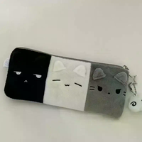 Kawaii Cartoon Black White Grey Color Blocked Plush Pencil Case Student School Desktop Stationery Large Capacity Storage PenBag