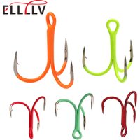 Ellllv 10 pièces 14 # - 3/0 hameçons triples ronds courbés en ligne Fluorescent/lumineux eau salée leurre de pêche d'eau douce appât Triple crochet