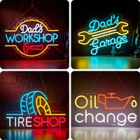 Dad's Workshop Neon Sign USB Dimmable LED Light for Garage Man Cave Workshop Auto Repair Shop Wall Decoration Car Signs Gifts
