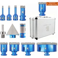BRSCHNITT Diamant-Bohrer-Set 6-100MM Bohrer Fasenbohrer 12-teiliges Bohrer-Set Adapter Bohr- und Fräser für Fliesen, Granit, Mauerwerk Kernbohrer