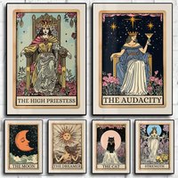 1pc frameless Witch Tarot Card Poster The Audacity Witchy Dark Academia Sun Moon Mystical Printed Canvas Painting Wall Pictures