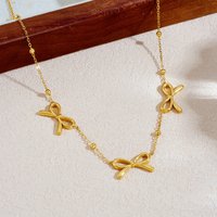 Stainless Steel Elegant Gold Color Butterfly Bowknot Necklace Lady New Fashion High Quality Neck Chain Jewelry