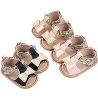 Sandales d'été pour bébés filles de 0 à 1 ans, chaussures de plein air décontractées en PU souple avec nœud papillon scintillant