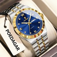 POEDAGAR Luxury Man Watch Week Date Waterproof Luminous Business Men's Watch Stainless Steel Quartz Casual Watches For Men Reloj