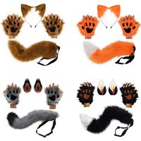 Kawaii Hair Accessories Fox Ears Plush Tail Cute Paw Set Cosplay Secondary Yuan Anime Characters Exhibition Props Party Dres