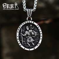 BEIER St Christopher Men's Stainless Steel Patron Saint Of Time Travelers Pendant Chain Necklace Jewelry BP8-856