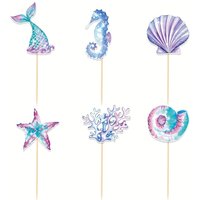 6/12/24pcs Mermaid Cake Toppers,Birthday Party Decoration,Reusable Mermaid Tail Happy Birthday Dessert Cake Topper,Cake Supplies