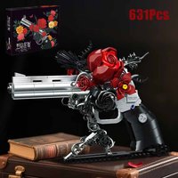 Technical Mechnical Rose Revolver Pistol Gun Building Blocks Military Red Flower Petal Gun MOC Bricks Assemble Toy Gift