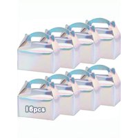 16pcs Laser Silver Paper Treat Boxes, Goodies Favor Box for Kids Birthday Party Favors, Weddings Events, Baby Shower