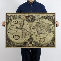 1641 old Nautical chart world map earth map 72.5x51.5cm/kraft paper/bar poster/Retro Poster/decorative painting