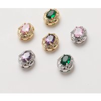 4PCS 14K Gold Plated Oval Vintage Inlaid Zircon Beads DIY Handmade Supplies Necklace Bracelet Making Material Accessories