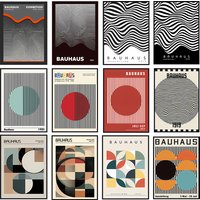 1PCS frameless Canvas paintingAbstract BAUHAUS art poster, line geometric pattern canvas art painting used for room wall and liv