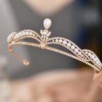 Princess Queen Crystal Crown For Women's Headband Peal Rhinestone Tiaras Bridal Headpieces Hair Jewelry Accessories