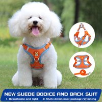 Dog Harness and Leash Set Cat Reflective Faux Suede Puppy Outdoor Pet Escape Proof Yorkie Soft Vest Walking Small Dog Harness