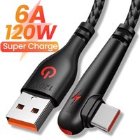 90 Degree Elbow 120W USB To Type C Fast Data Cable USB Extension Quick Charge Cord for Samsung Xiaomi Huawei Fast Charging Line