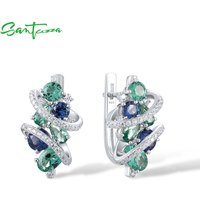 SANTUZZA Silver Earrings For Women Pure 925 Sterling Silver Sparkling Blue Green Spinel White CZ Earrings Charming Fine Jewelry