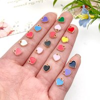 50pcs 8×7mm Drip Glaze Mini Heart Charms – Craft Supplies for Handmade Earrings, Bracelets, Necklaces & Keychain Accessories.