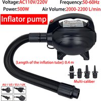 500W Portable Electric Air Pump, Inflate & Deflate, AU/EU/UK/US Plug, for Swimming Pool, Air Mattress, Boat, Inflatable Furnitur