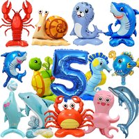 Ocean Animal Party Balloon Decor 5th Child's Birthday Shark Seahorse Crab Turtle Octopus Balloons Kids Gifts Baby Shower Decors