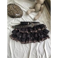 Original Y2K Spicy Girl Punk Subculture Earlet Lace Trim Leopard Print Skirt Cake Skirt Anti-Light Short Skirt