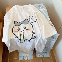 Übergroße weiße Oberteile für Männer und Frauen, Chiikawa Group Grafik-T-Shirt, niedliches japanisches Maskottchen-Design, lockere Passform, Sommer-Streetwear, Anime