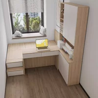 Small bedroom tatami bed with desk integrated bookcase combination