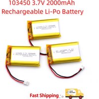 2000mAh High Capacity 103450 3.7V Rechargeable Li-Po Battery JST PH 2.0mm 2-Pin Bulk Pack for Bluetooth Headset Camera