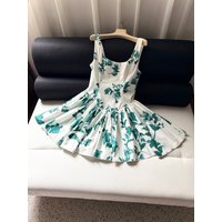 Flower Print Women 100% Cotton Tank Dress 2026 New Square Collar Sleeveless High Waist Casual Female Mini Dresses