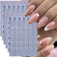 9pcs Valentine's Day Nail Art Stickers 3D Black White Pink Lines Love Heart Nail Decals DIY Adhesive Slider Manicure Decoration