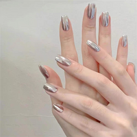10PCS Handmade Silver False Nails Press on Mirror Full Cover Metals Square False Nails Wearable Personality Design White Base