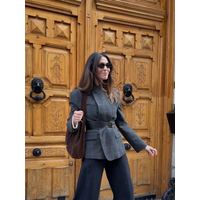 Chic Plaid Women Blazer Jackets Casual Split Loose Stand Collar Full Sleeve Short Jacket 2026 Lady Fashion Daily Commute Outwear