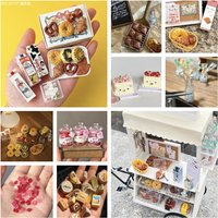 Handmade Miniature Bagel & Bakery Set: Pork Floss, Pumpkin & Sesame Bagels with Pretzels & Strawberry Milk Box 1:16 Dollhouse