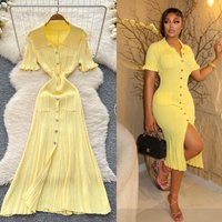 2026 New Minimalist Design Sense Lapel Dress Women Summer Slim Fit Single Breasted Lady Temperament Long Dress