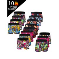10-Pack Men's Graffiti Boxer Shorts Trendy Streetwear Print Comfortable Four-Corner Pants Youth Fashionable Underwear