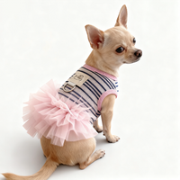 Fashion Pink Tulle Dog Dress Striped Knit Pet Outfit with D-Ring for Small Dogs Cats Photoshoot & Daily Wear