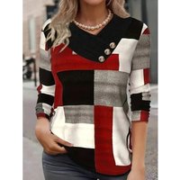 Plus Size Women New T Shirt Printed Button Long Sleeve Daily Weekend Fashion V-Neck Temperament Tops
