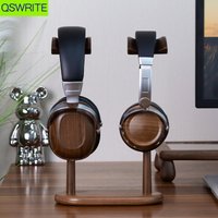 QSWRITE dual headphone holder walnut wood two headphone hanger minimalist rack support headset control storage solid wood rack