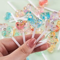 10Pcs Resin Glitter Hearts Shaped Lollipop Charms Imitation Sweet Candy Food Pendants for Earrings Necklaces DIY Jewelry Making
