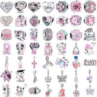 925 Silver, Pink Cake,Flowers,House Beads Butterfly, High Heel Pendant, Fit Original Bracelet DIY Accessories Exquisite Jewelry