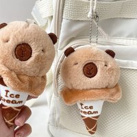 Capybara Plush Keychain Ice Cream Cone Cartoon Soft Creative Bag Pendant Desk Decor Doll Gift Stuffed Animal Accessories