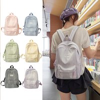 Mixed Stripe Check Backpack, Soft Woven Fabric Daypack, Cute Pastel School Bag for Teen Girls, Campus & Daily Casual Wear