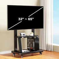 Height Adjustable Mobile TV Stand, Rolling TV Cart for 32-65 Inch TV, Portable Floor TV Stand with Steel Shelf and Hole Platform