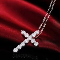 Hot new 925 sterling Silver Luxury Shiny crystal cross Pendant Necklace For Women Fashion Party Wedding Accessories Jewelry Gift