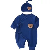 Boys Girls Newborn Bodysuit wiht Hat Clothing Baby Long Sleeve Romper Infant Solid Crew Jumpsuit For Spring, Autumn, Winter